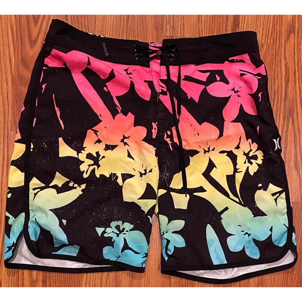 Hurley Phantom Board Shorts Mens 28 7" Floral Scallop Beach Swim Trunks Pocket
